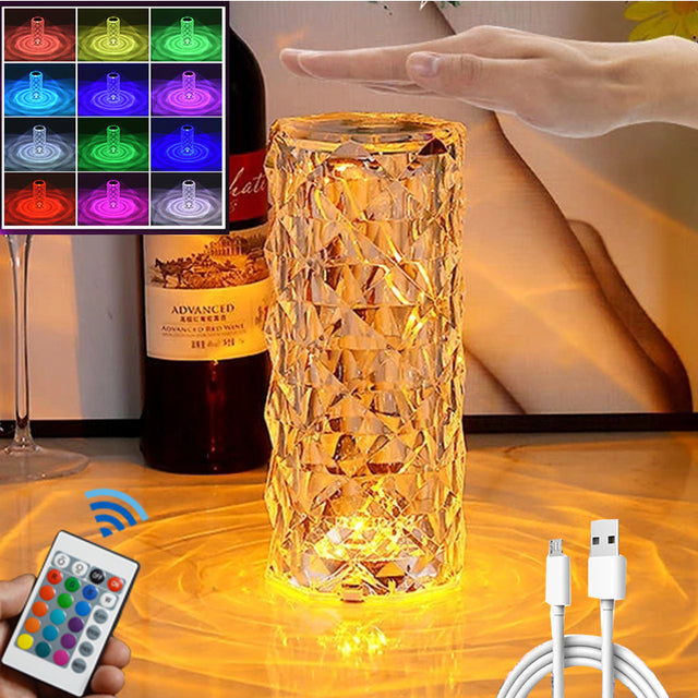 Lampe de table en cristal 3/16 couleurs